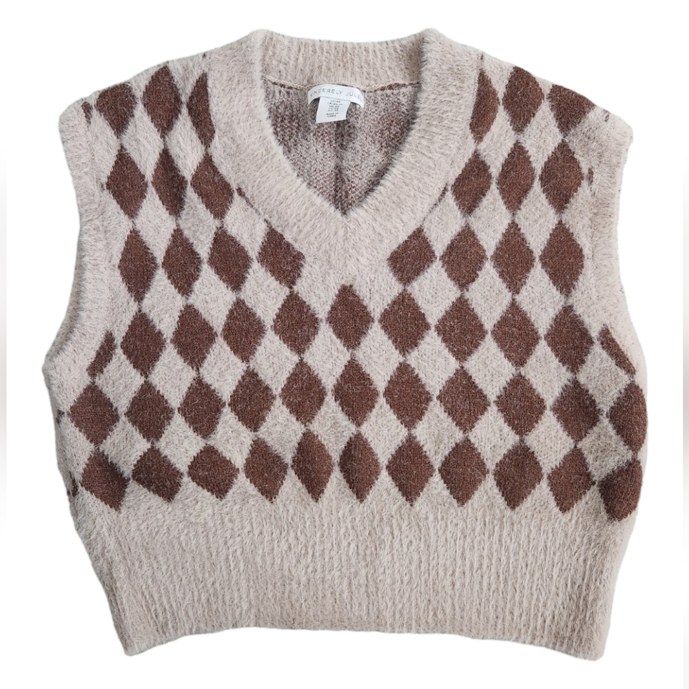 Sincerely Jules Women's Argyle Super Soft Sweater Vest Size XS